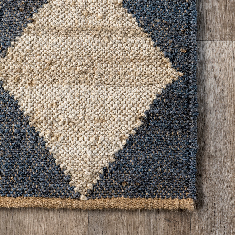 Louie Diamond Checkerboard Jute Area Rug, Charcoal 5'x8'