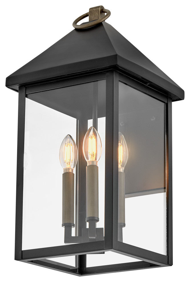 Lark Rhett 19.5" Large Outdoor Wall Mount Lantern, Black + Burnished Bronze