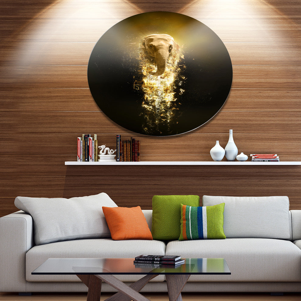 Fantasy Elephant On Black, Animal Disc Metal Wall Art, 23"
