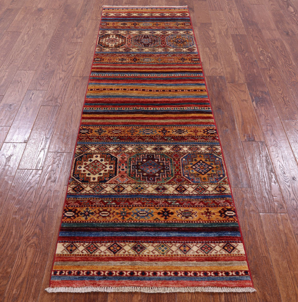 Super Kazak Khorjin Handmade Wool Runner Rug 2' 6" X 8' 1" Q11005