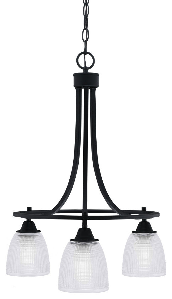Paramount Downlight 3-Light Chandelier, Matte Black, 5" Clear Ribbed Glass