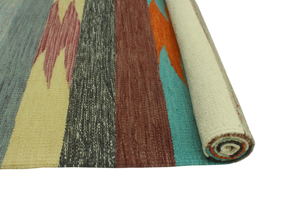 Winchester Kilim Wake Light Green/Orange Runner, 2'9x9'10