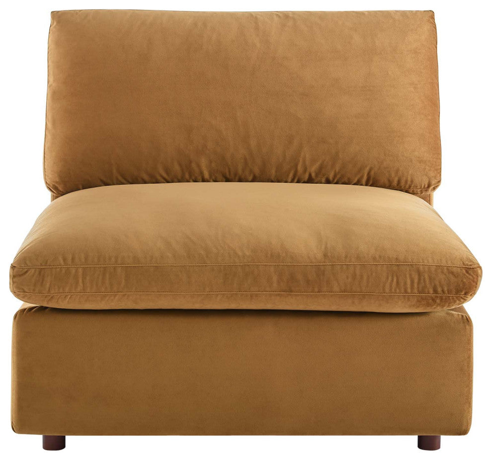 Commix Down Filled Overstuffed Performance Velvet Armless Chair Cognac