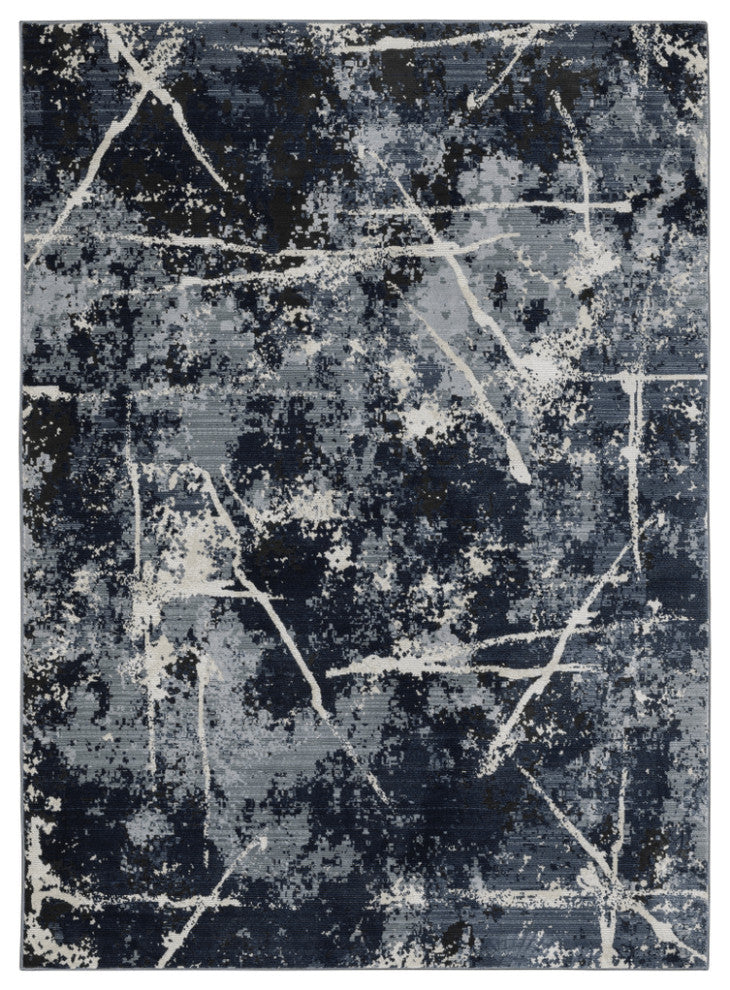 8' X 11' Blue Grey And Beige Abstract Power Loom Stain Resistant Area Rug