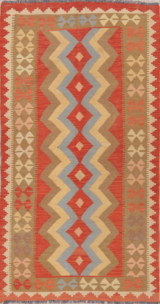 Kilim Pure Wool Turkish Oriental Traditional Flat-Woven Runner Rug, 6'7"X3'4"