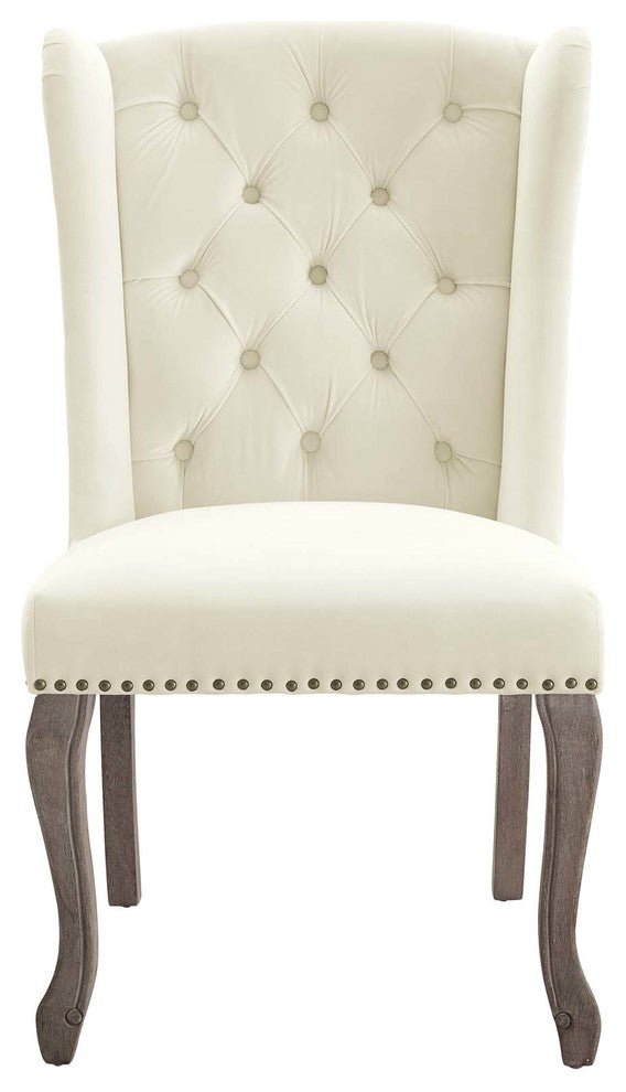 Apprise French Vintage Dining Performance Velvet Side Chair, Ivory
