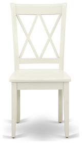 Dining Set 5 Pcs- 4 Chairs, Table, Linen White Chair Seat, Solid Wood Frame