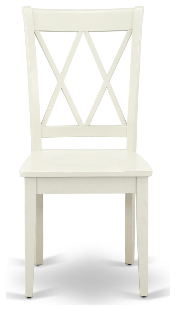 Dining Set 5 Pcs- 4 Chairs, Table, Linen White Chair Seat, Solid Wood Frame