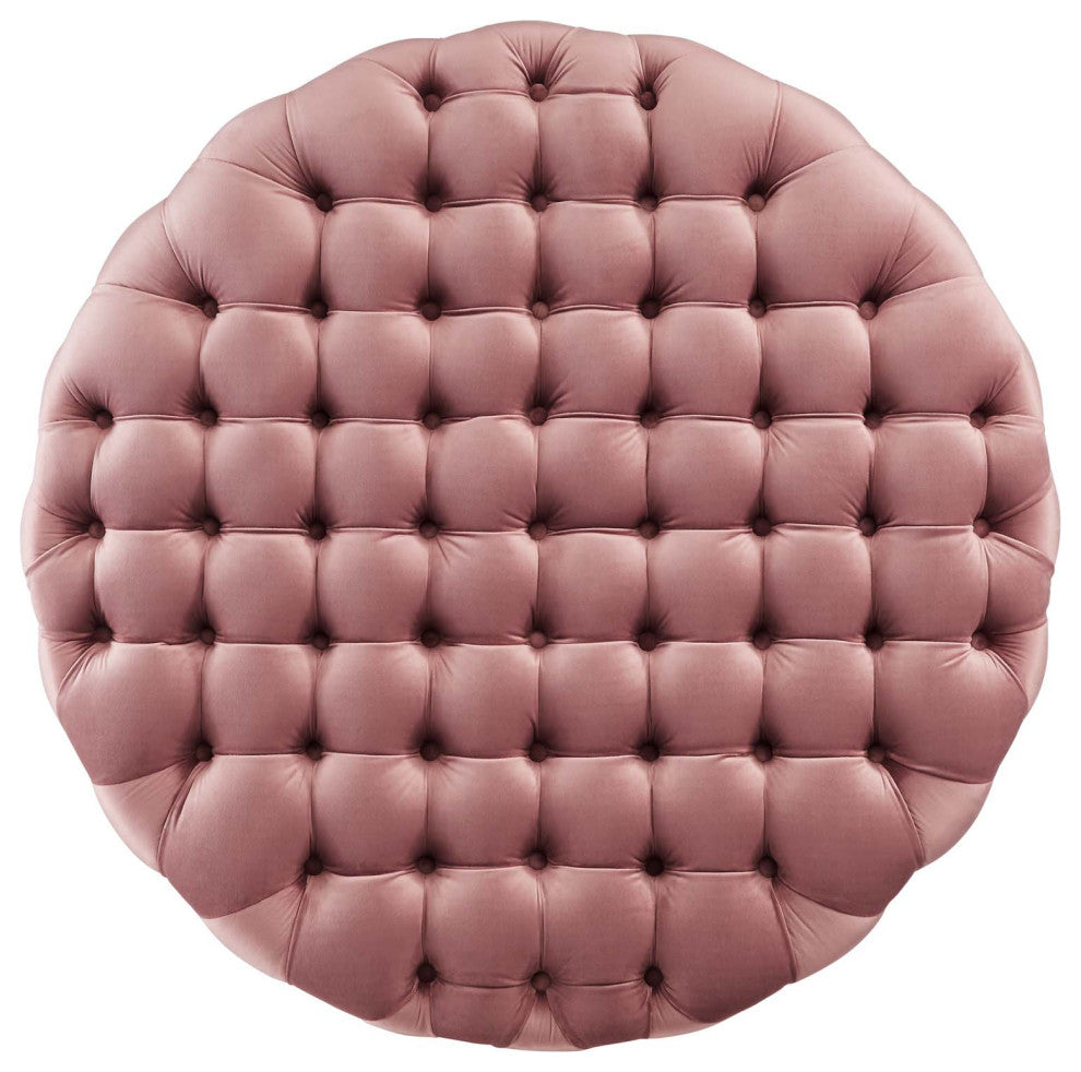 Round Ottoman Accent Tufted Chair, Pink, Velvet, Modern, Lounge Hospitality