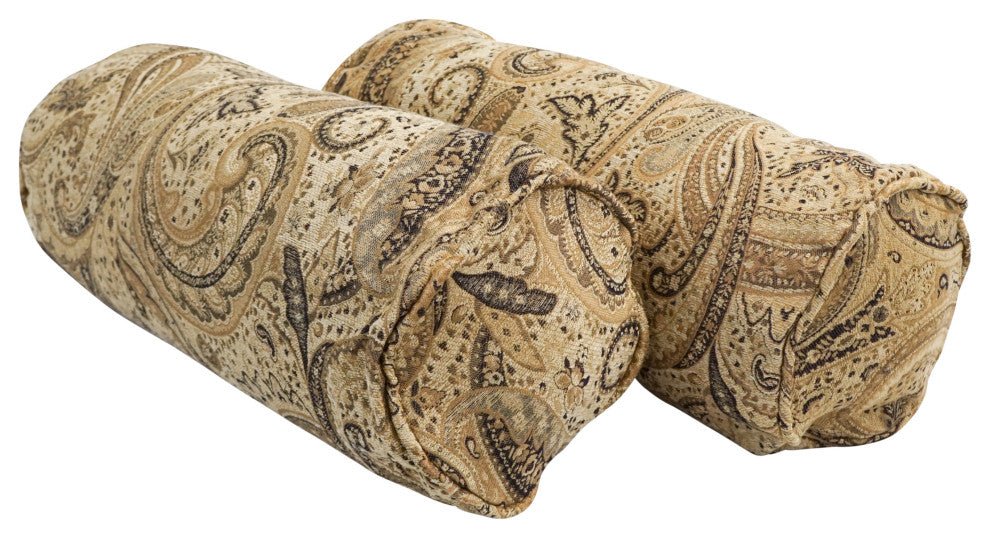 20"X8" Double-Corded Jacquard Chenille Bolster Pillows, Set of 2, Tan Paisley