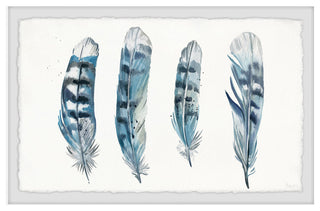 "Blue Striped Feathers II" Framed Painting Print, 30"x20"