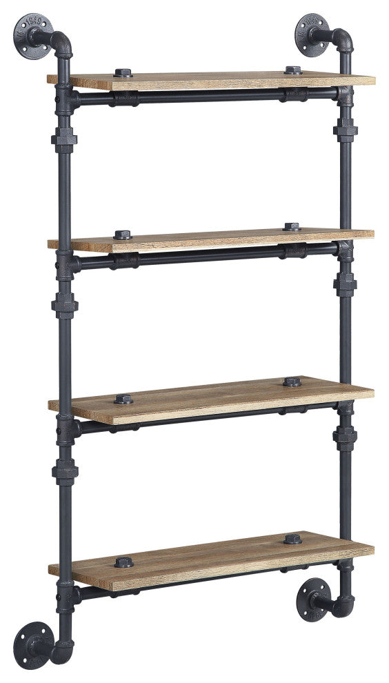 ACME Brantley Wall Rack With 4 Shelves, Oak and Sandy Black Finish
