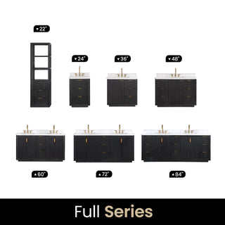 Vinnova Cadiz Bath Vanity, Composite Stone Top, Black, 24", No Mirror