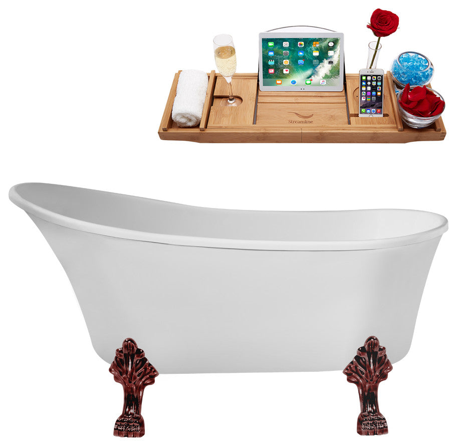 59" Streamline N347ORB-IN-WH Clawfoot Tub and Tray With Internal Drain