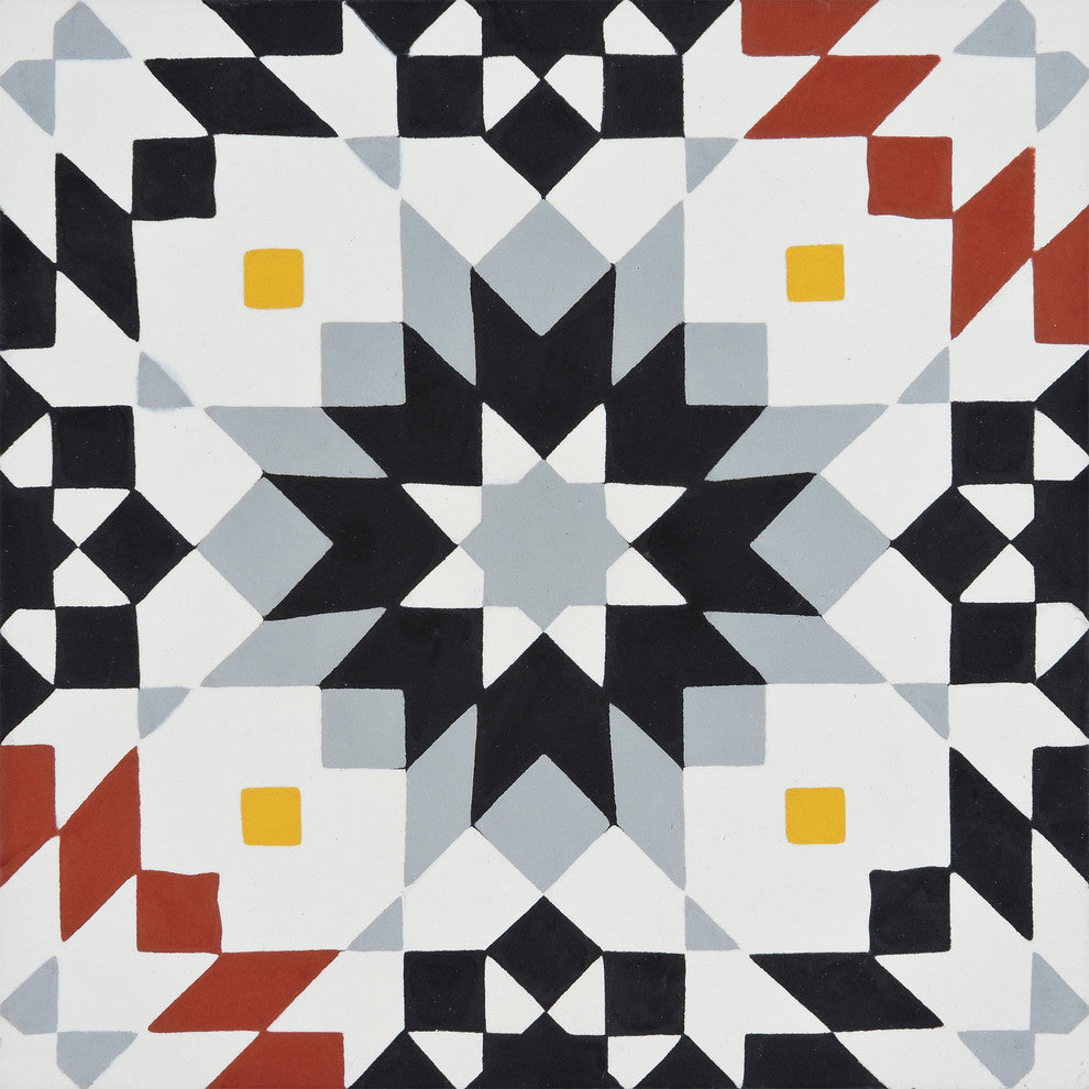 Semara Handmade Cement Tile, Black/Gray/Red/Yellow, Sample