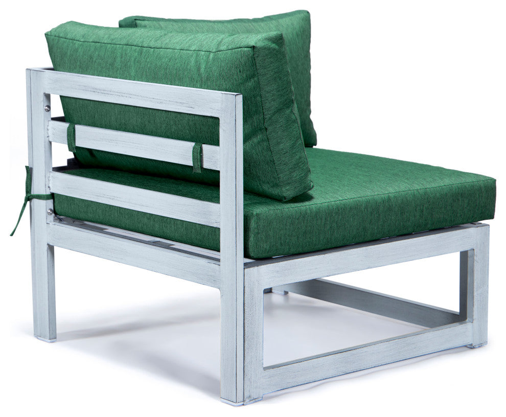 LeisureMod Chelsea 7-Piece Gray Patio Sectional With Fire Pit Table, Green