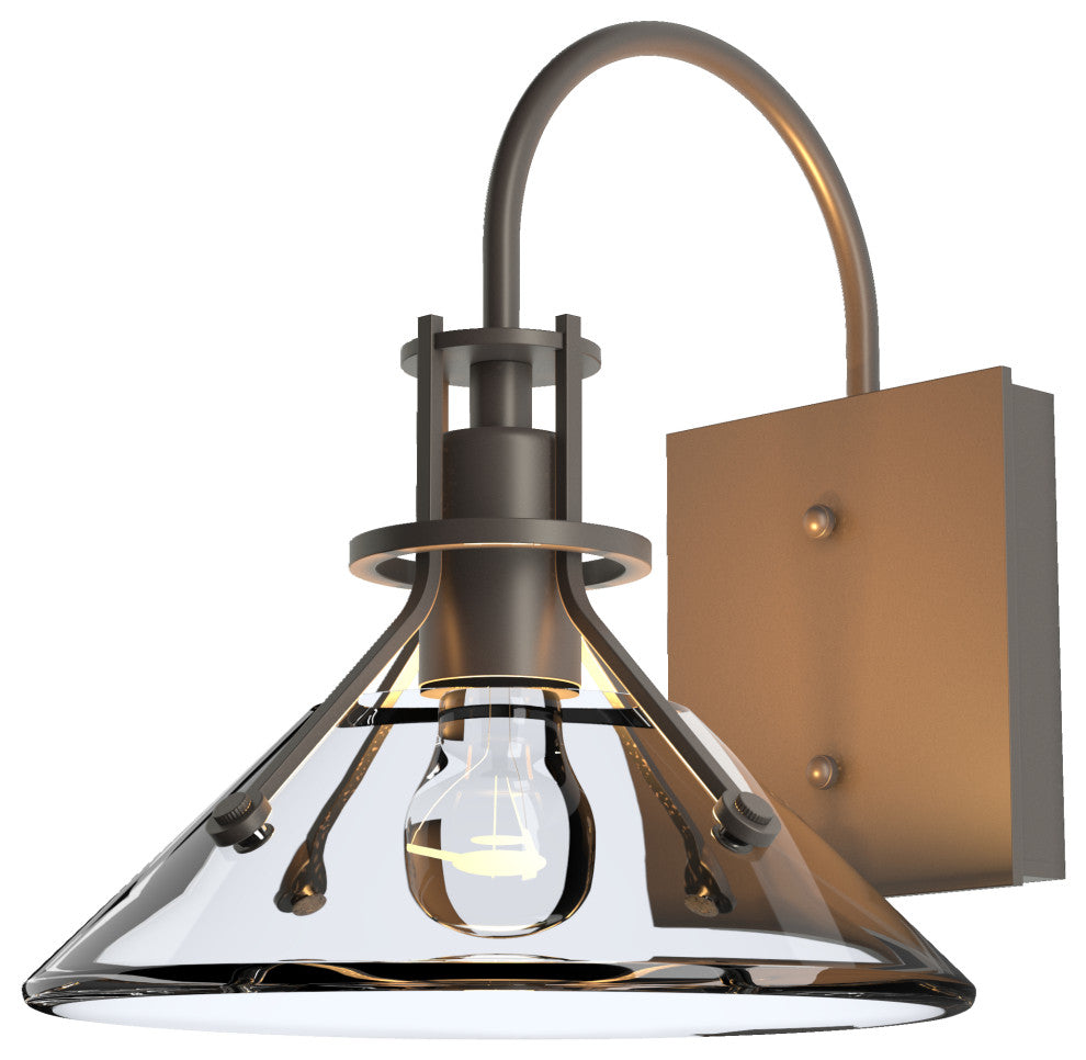 Henry Small Glass Shade Outdoor Sconce, Coastal Dark Smoke Finish, Clear Glass