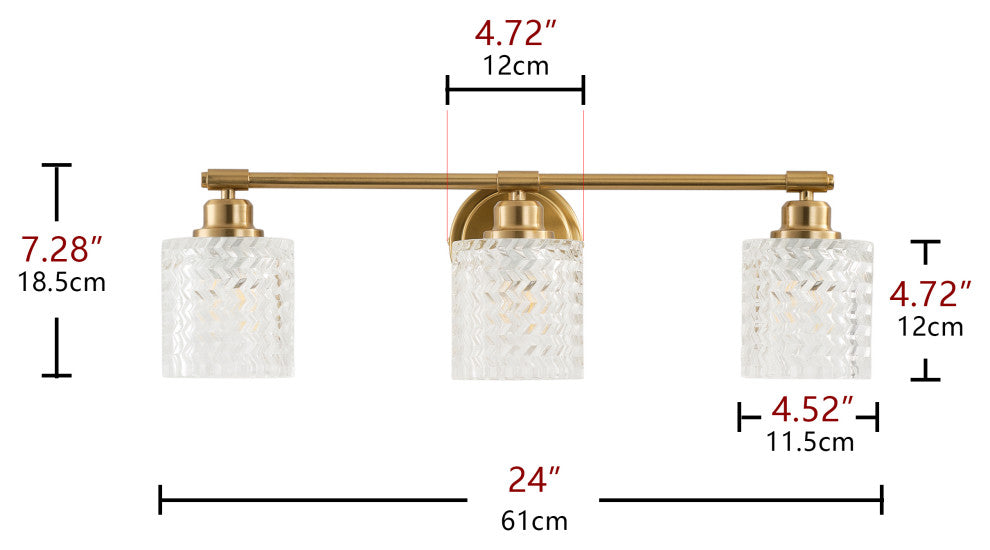 Modern 3-Light Bathroom Vanity Light with Textured Cylinder Glass Shade