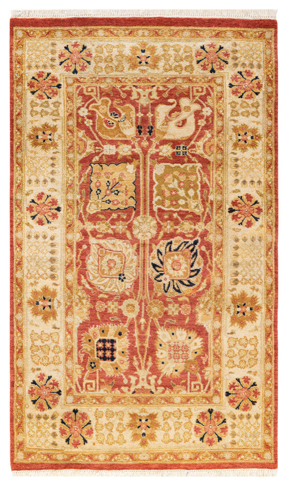 Modern, One-of-a-Kind Hand-Knotted Area Rug Orange, 3'2"x5'3"