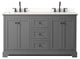 Avery 60" Dark Gray Double Vanity, White Quartz Top (3-Hole), Black Trim