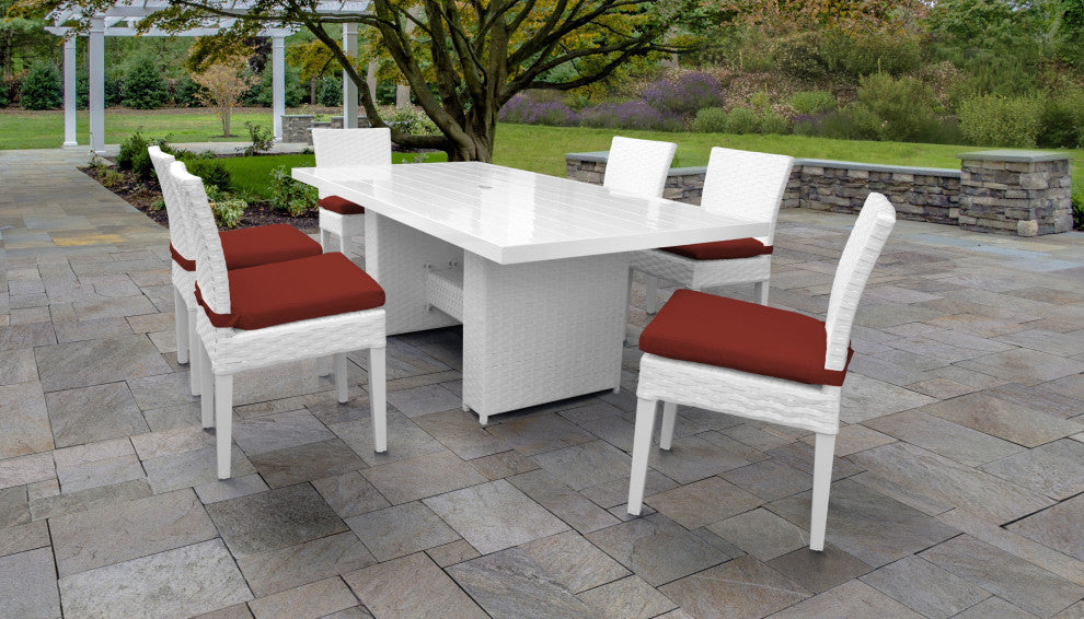 Miami Rectangular Outdoor Patio Dining Table with 6 Armless Chairs Terracotta