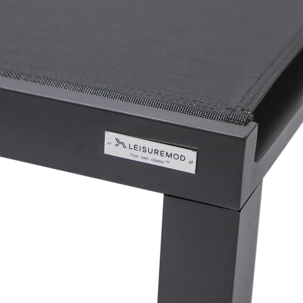 LeisureMod Marlin Patio Chaise Lounge Chair With Black Frame, Black