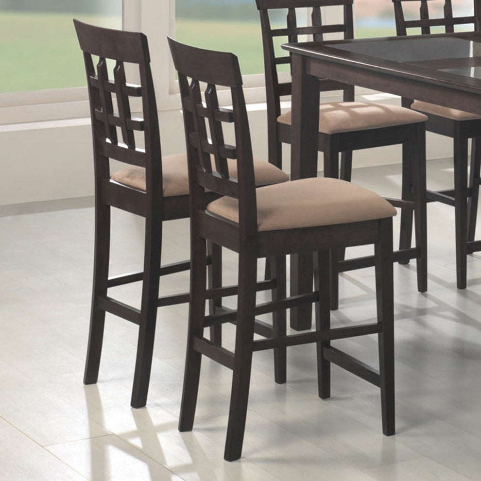 Set of 2 Counter Height Stools, Cappuccino and Tan