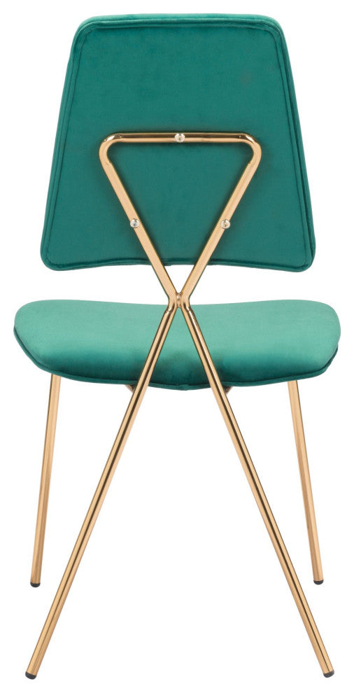 Dining Chair, Set of 2, Steel Metal, Fabric, Green, Gold, Kitchen Cafe Bistro