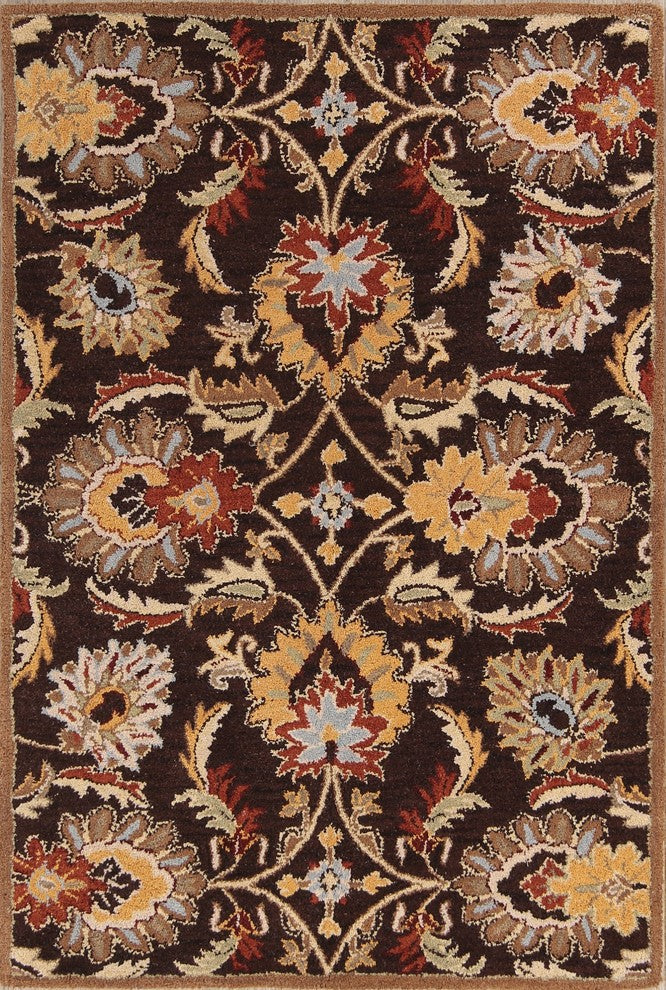 Transitional Oushak Hand Tufted Oriental Floral Area Rug, Brown, 4x6'