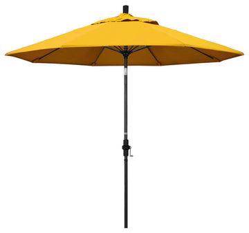 9' Matted Black Collar Tilt Lift Fiberglass Rib Aluminum Umbrella, Pacifica, Yellow