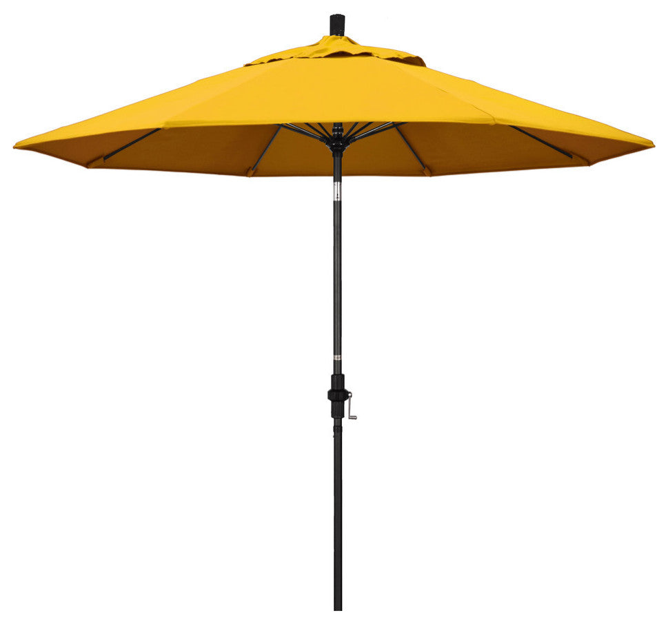 9' Matted Black Collar Tilt Lift Fiberglass Rib Aluminum Umbrella, Pacifica, Yellow