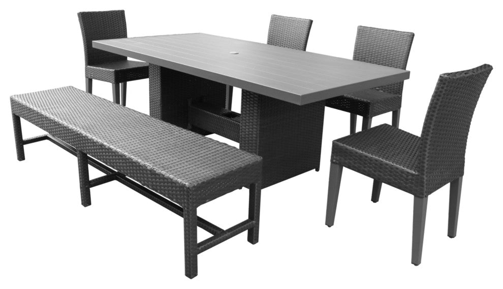 Barbados Rectangular Patio Dining Table, 4 Chairs and 1 Bench Espresso