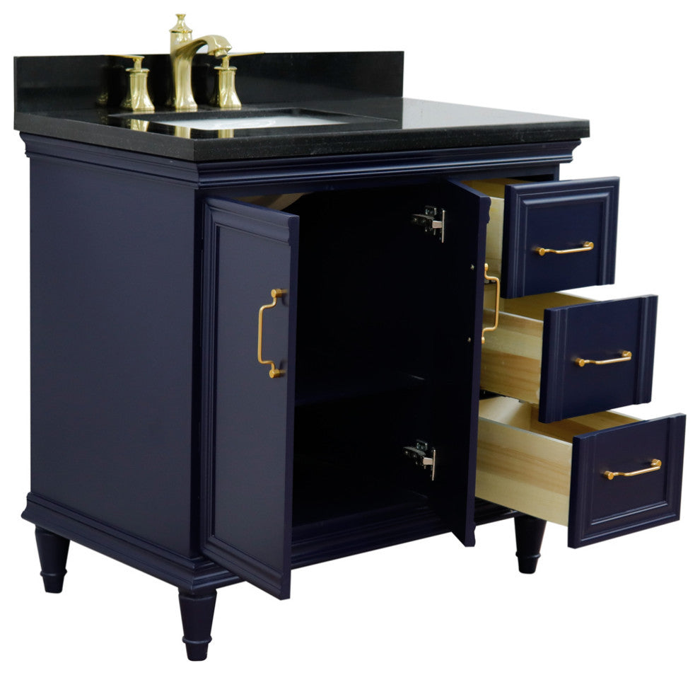 37" Single Vanity, Blue Finish With Black Galaxy