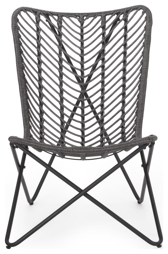 Juan Outdoor Wicker Accent Chairs, Set of 2, Gray/Black