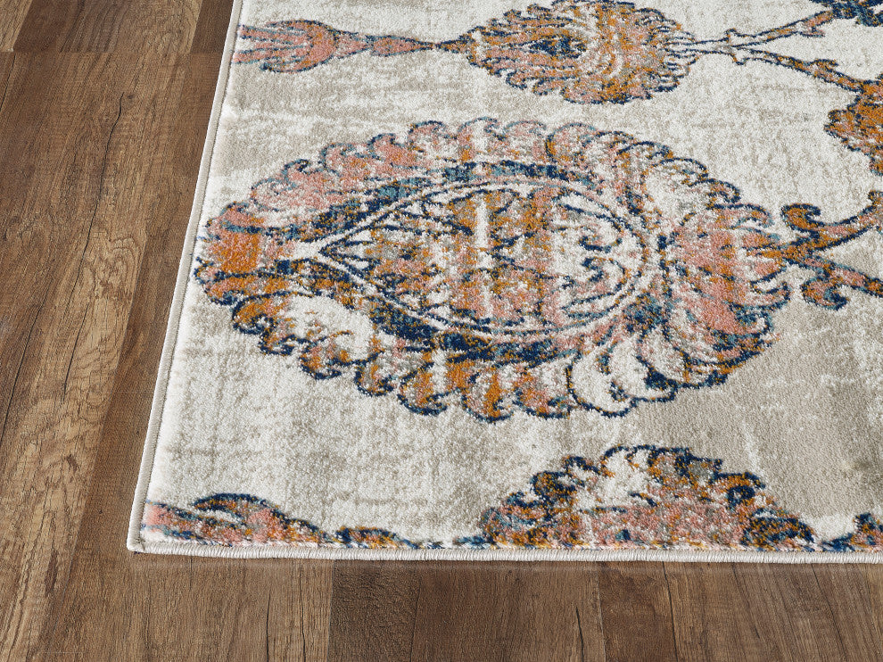 Abani Arto ART110A Bohemian Coral and Navy Medallion Area Rug