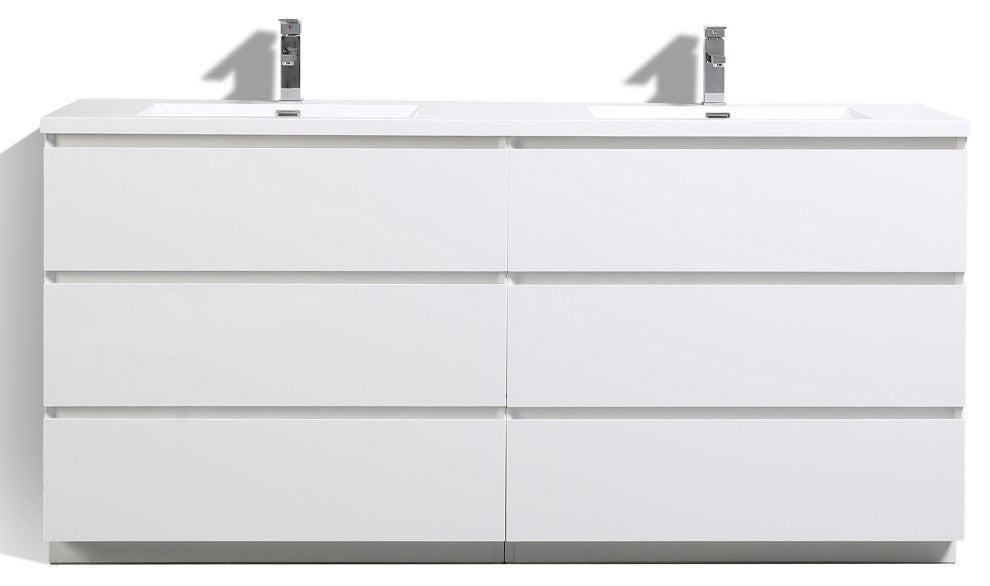 Freestanding Bath Vanity with White Cultured Marble Top, Hg White, 70" X 20"