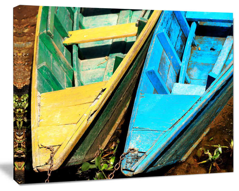 Wooden Boats on Lake Phewa, Boat Canvas Art Print, 20"x12"