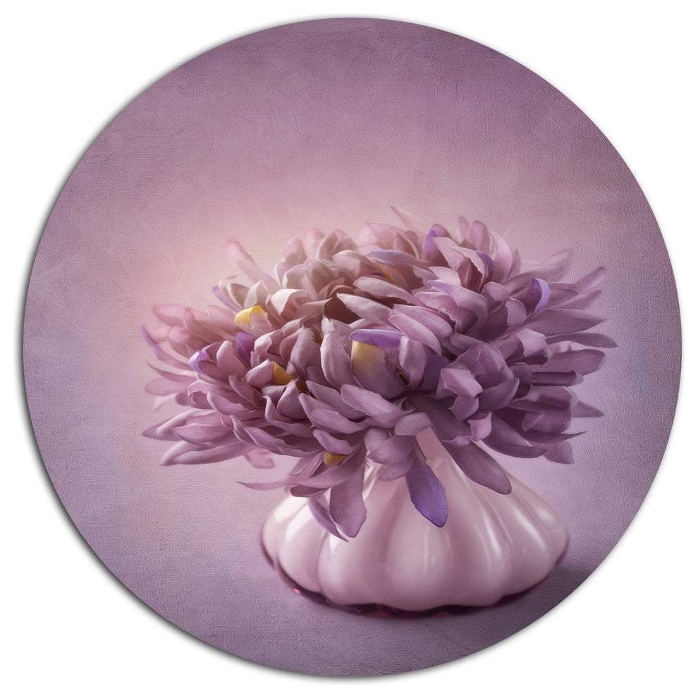 Autumn Purple Flower In Vase, Floral Round Wall Art, 36"