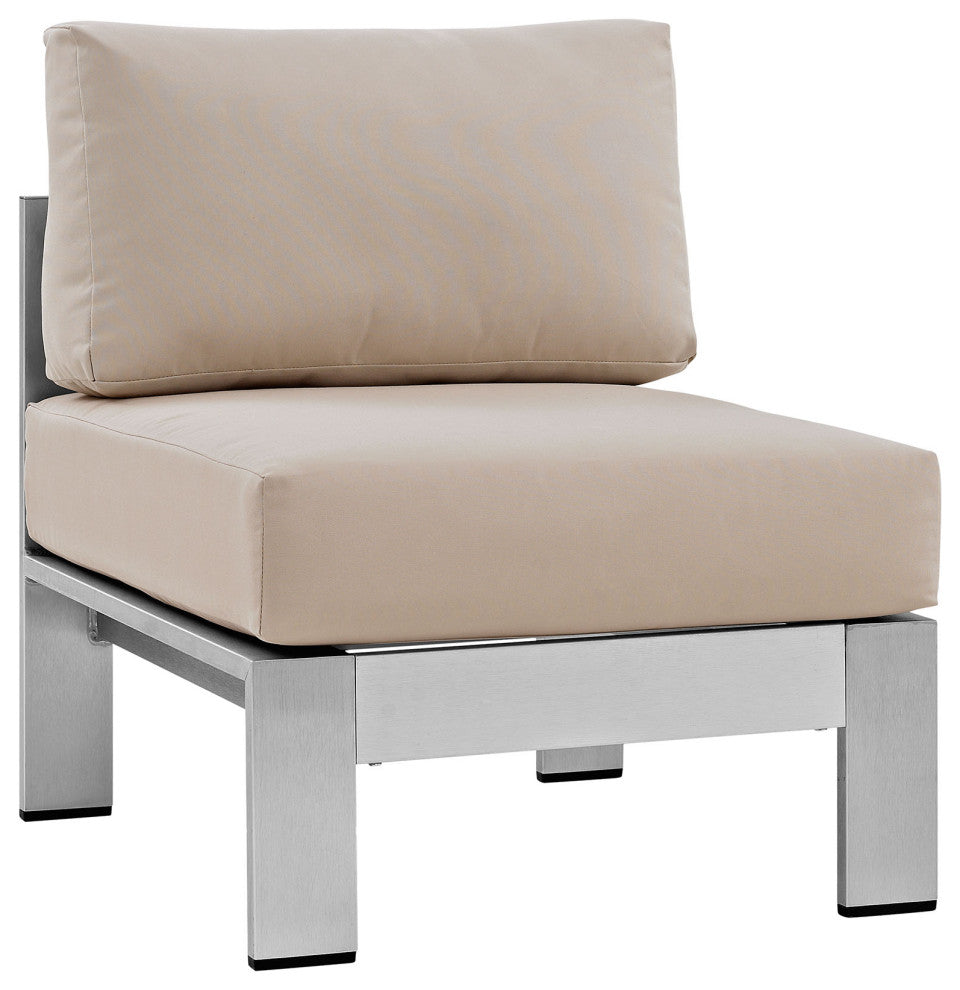 Modway Shore 6 Piece Outdoor Patio Aluminum Sectional Sofa Set, Silver Beige