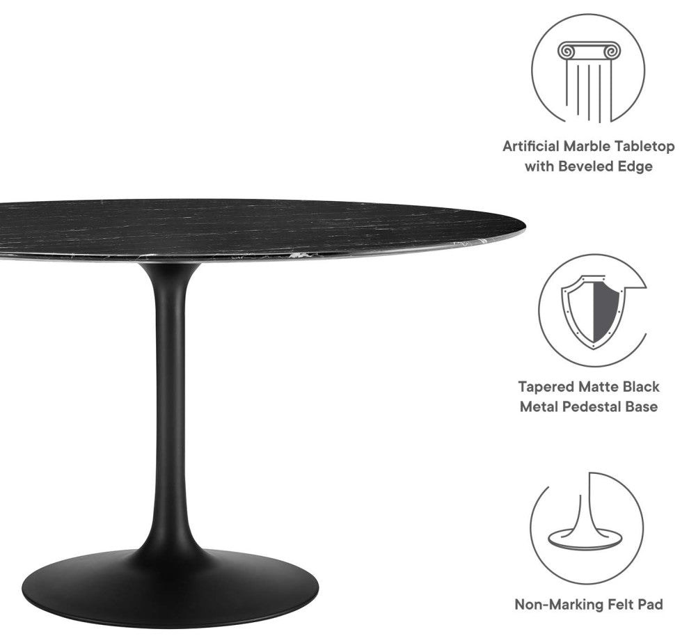 Modway Lippa 54" Artificial Marble Dining Table, Black Black