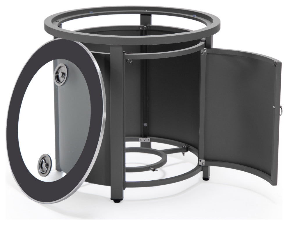 LeisureMod Walbrooke Round Fire Pit Table and Tank Holder, Gray