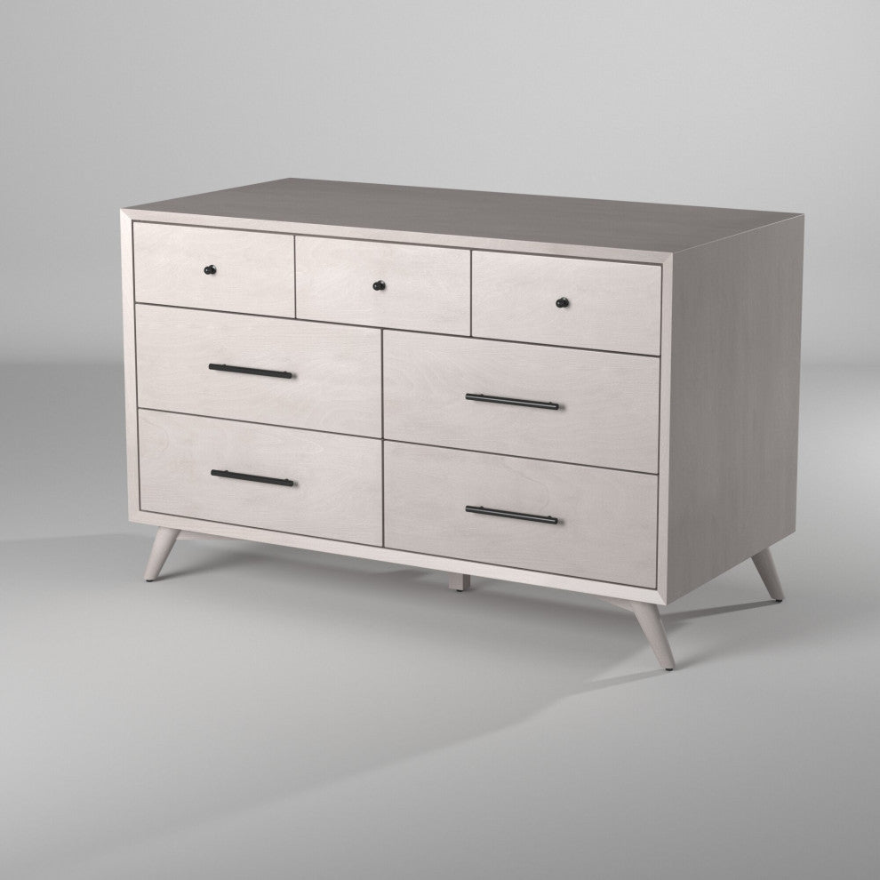 Flynn Mid Century Modern 7 Drawer Dresser, Gray