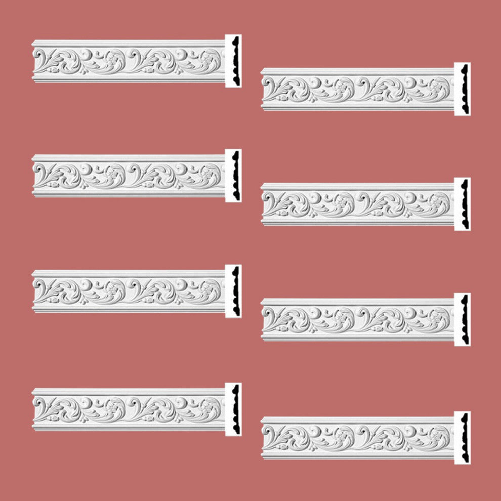 Ornate Crown Molding White Urethane Design 8 Pieces Totaling 768" Long