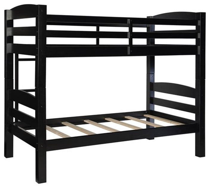 Linon Levi Twin over Twin Wood Bunk Bed in Black