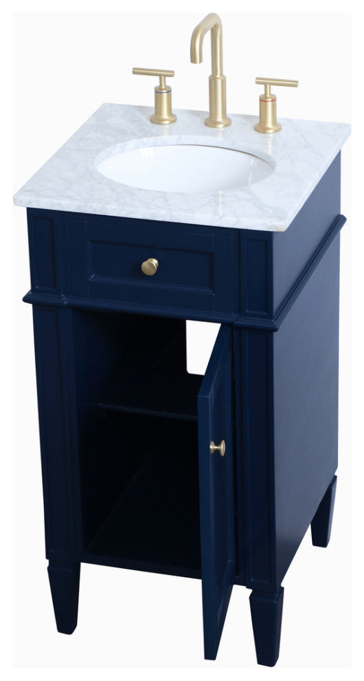 Home Living Vanity with Carrara White Marble Countertop, Blue, 18", Single Sink