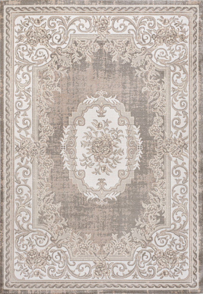 Rosalia Cottage Medallion Area Rug, Gray/Ivory, 8x10