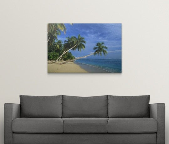 "Palm trees bending over the beach" Canvas Art, 48"x32"x1.25"