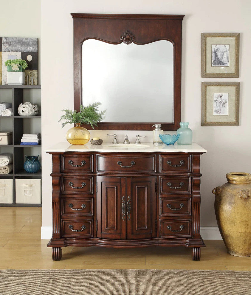 50 inch Cherry Wood Hopkinton Bathroom Sink Vanity Cream Marble Top