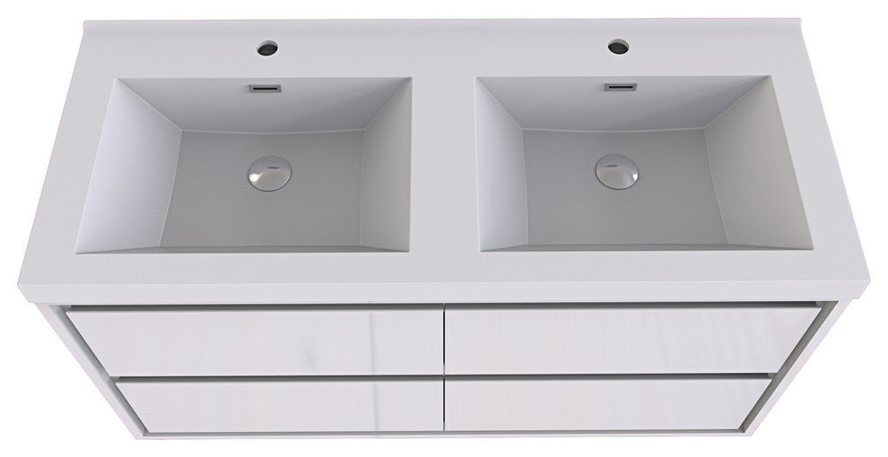 MOM 48" Wall Mounted Vanity With 4 Drawers and Acrylic Double Sink, Glossy White