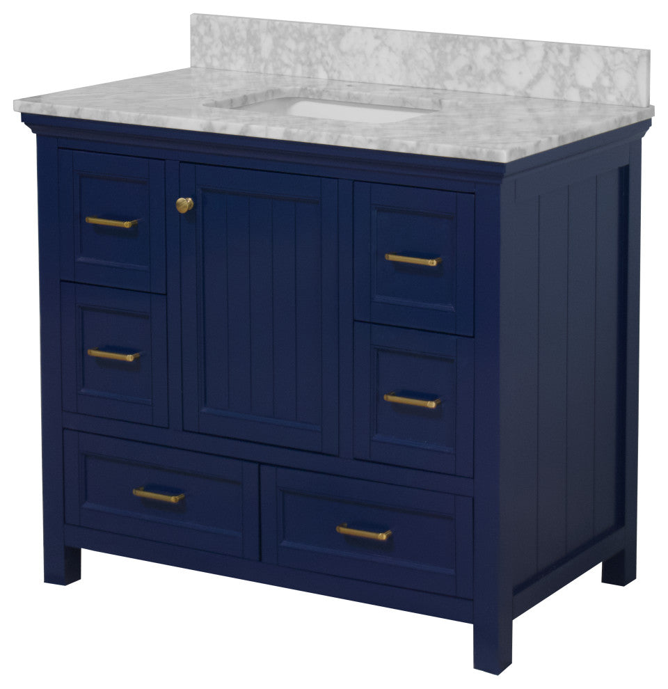 Pagie 42" Bathroom Vanity, Royal Blue, Carrara Marble